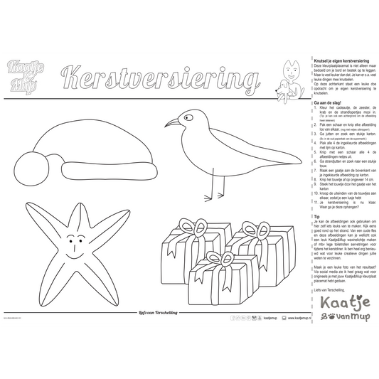 Kleurplaat-placemat van Kaatje&Mup: kerstboom