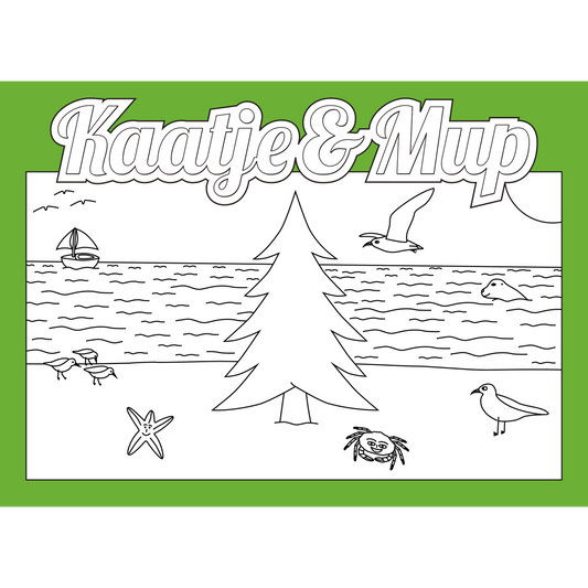 Kleurplaatkaart van Kaatje&Mup: kerstboom op het strand — foto 2
