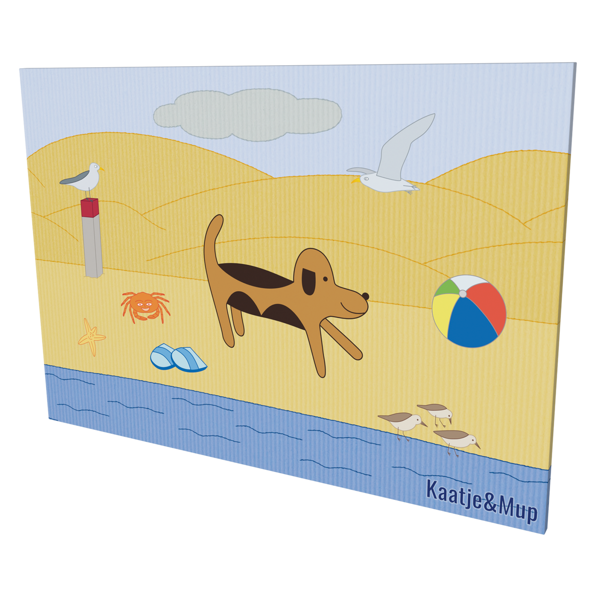 Canvasdoek: Mup wandelt over het strand