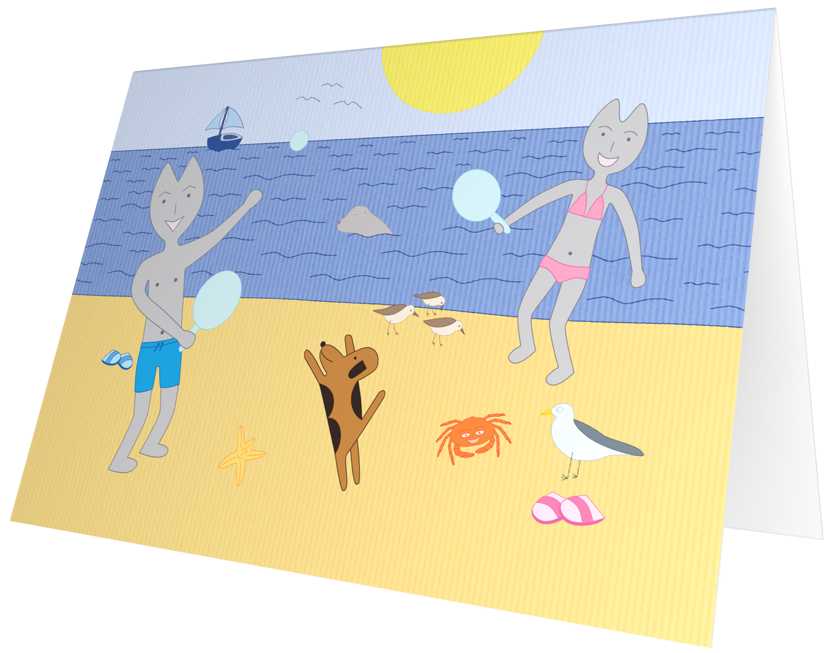 Ansichtkaart van Kaatje&Mup: beachballen op het strand