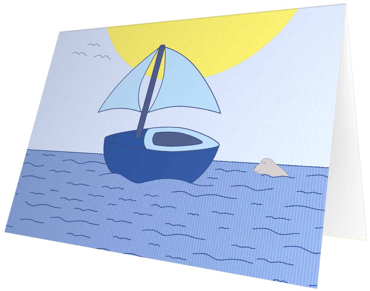 Ansichtkaart van Kaatje&Mup met een zeilboot op zee