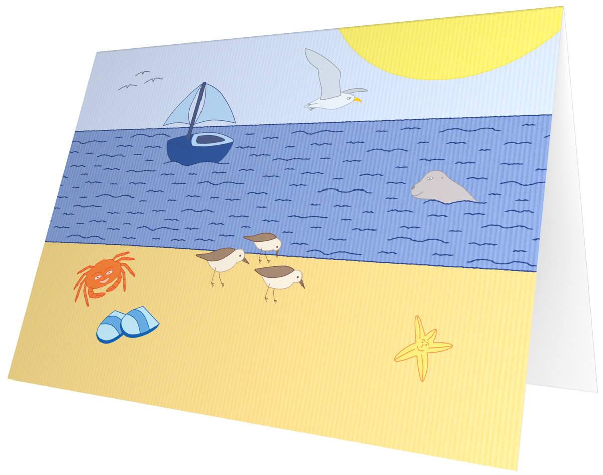 Ansichtkaart van Kaatje&Mup met stranddieren en slippers