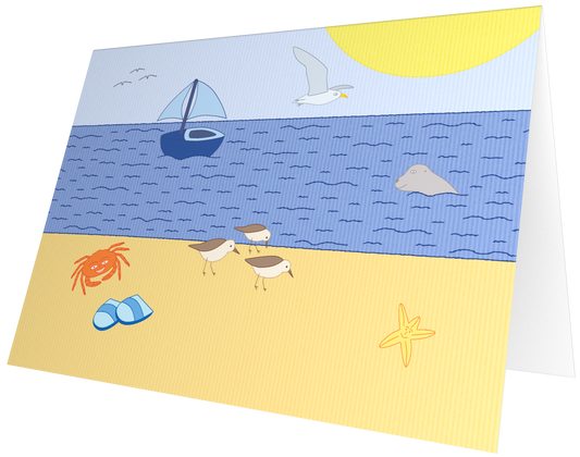 Ansichtkaart van Kaatje&Mup met stranddieren en slippers