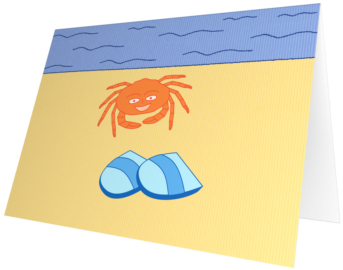 Ansichtkaart van Kaatje&Mup: een krab met slippers