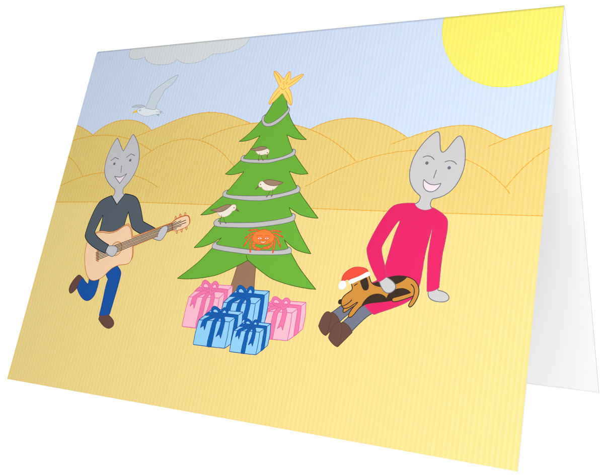 Ansichtkaart van Kaatje&Mup: zingen bij de kerstboom