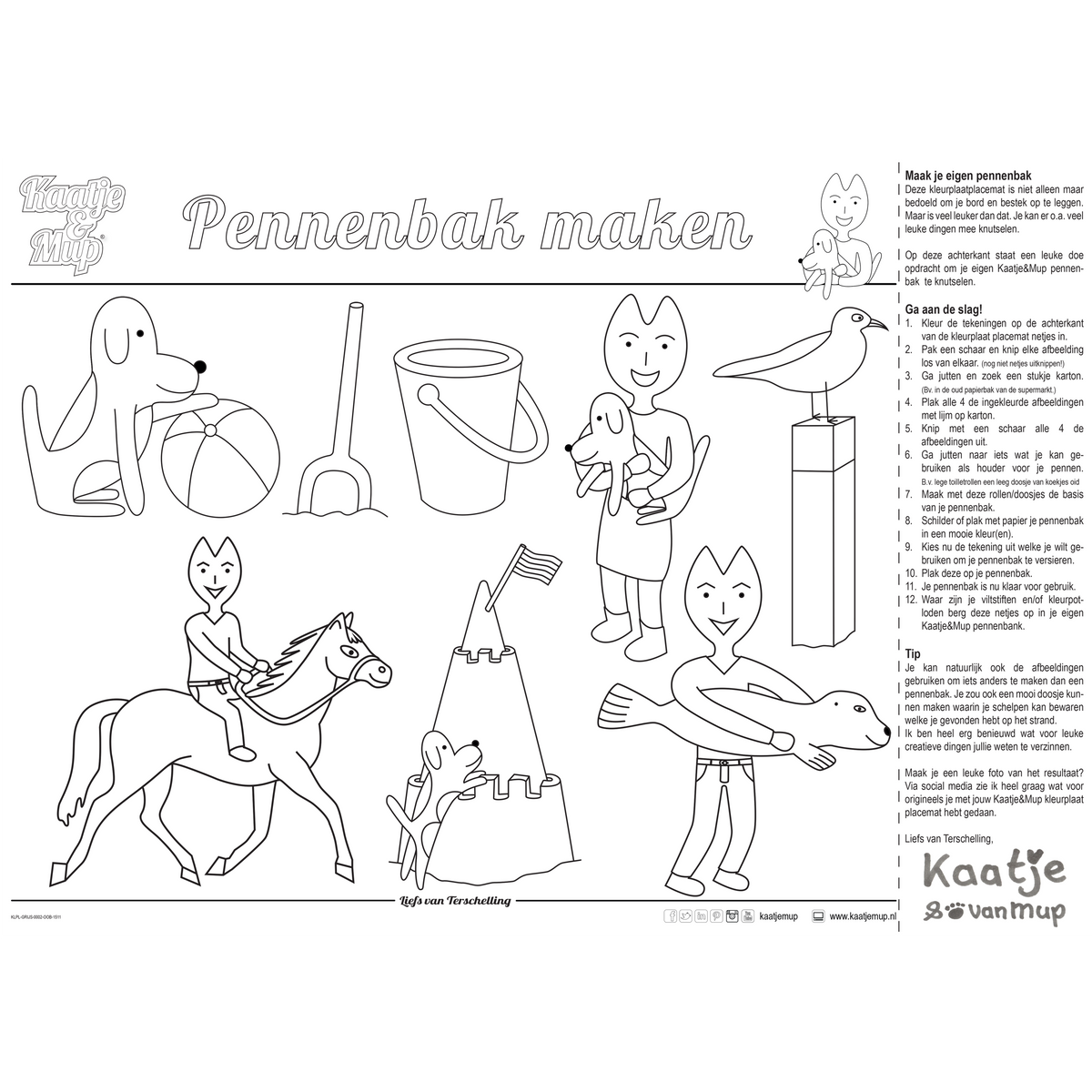 Kleurplaat-placemat van Kaatje&Mup: een zeehond vinden