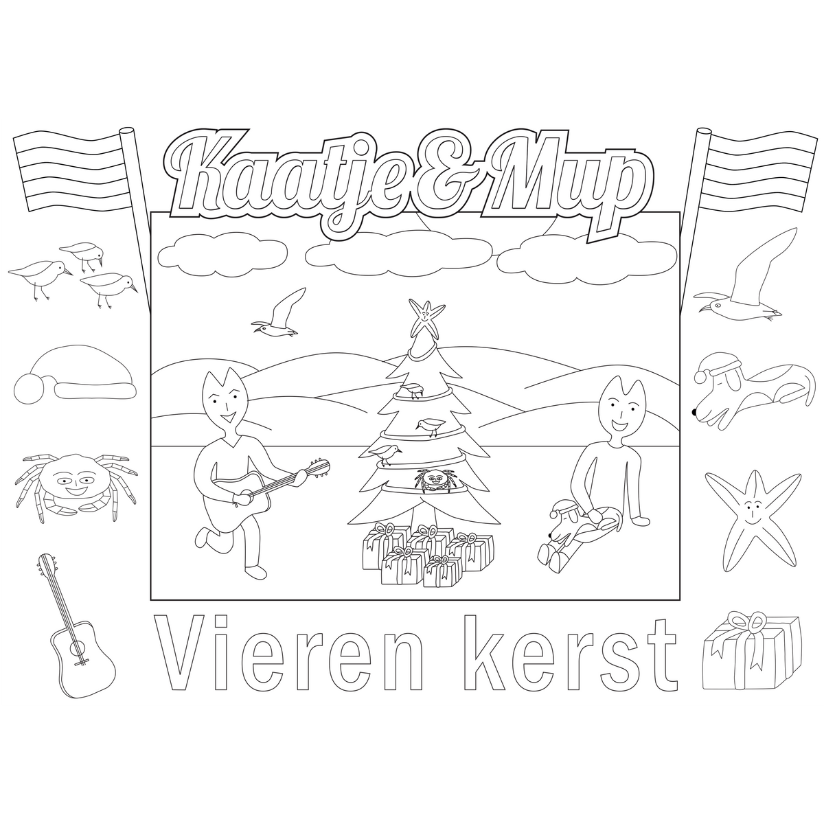 Kleurplaat-placemat van Kaatje&Mup: zingen onder de kerstboom — foto 2