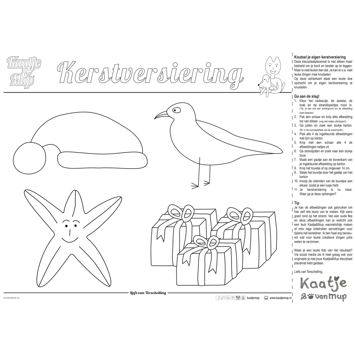 Kleurplaat-placemat van Kaatje&Mup: kerstboom