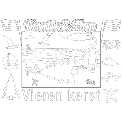 Kleurplaat-placemat van Kaatje&Mup: kerstboom aangespoeld — foto 2