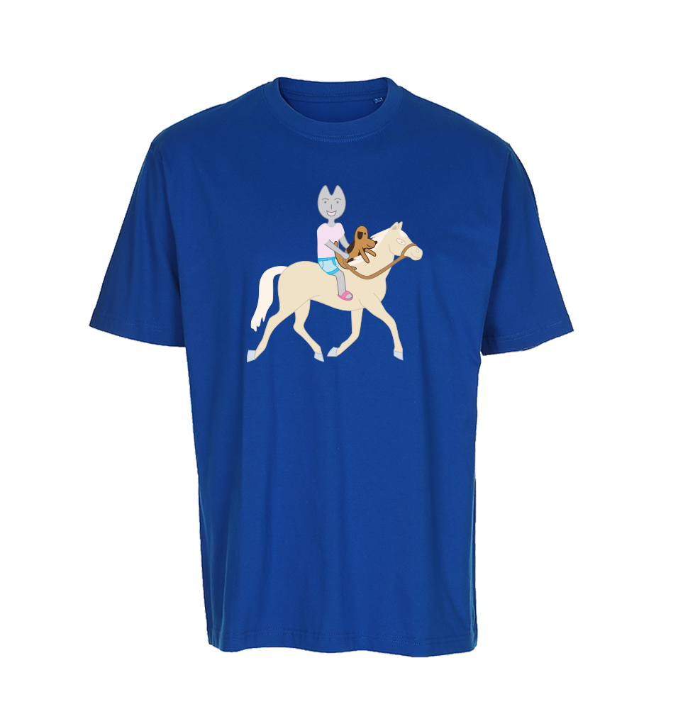 Kinder t-shirt donkerblauw met Kaatje&Mup paardrijden