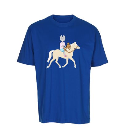 Kinder t-shirt donkerblauw met Kaatje&Mup paardrijden